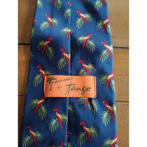 Tropicals by Tango Men's Navy Necktie Parrots Tree Vacation Silk Tie Vacation‎